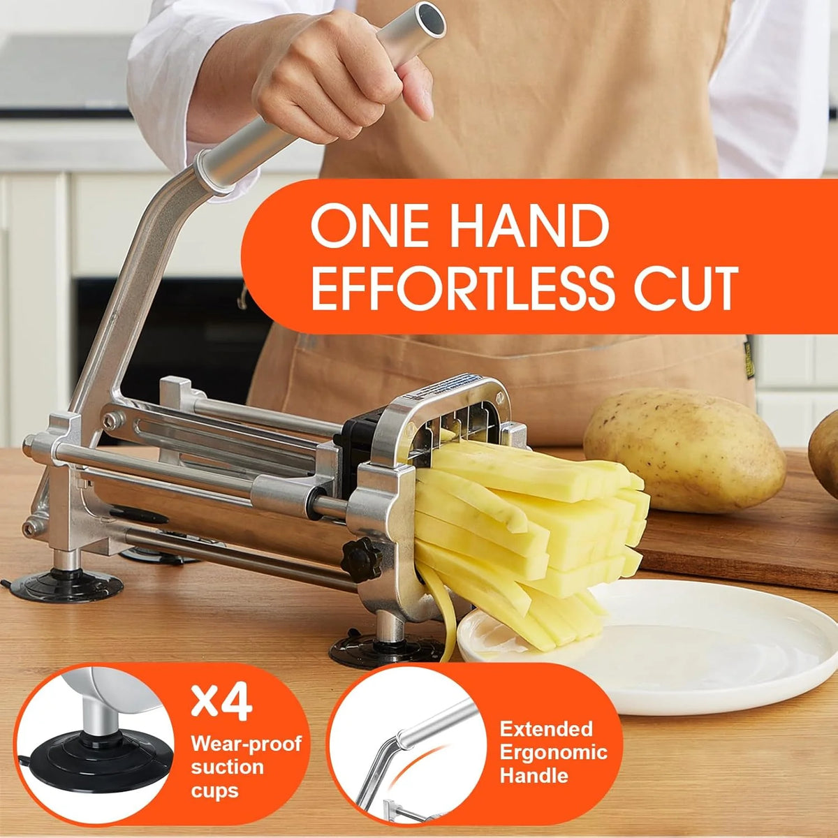 Stainless Steel French Fry Cutter with 2 Inserts
