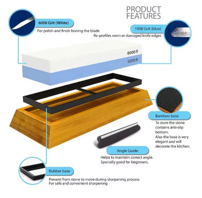 Japanese Sharpening Stone #1000/#6000 with Holder
