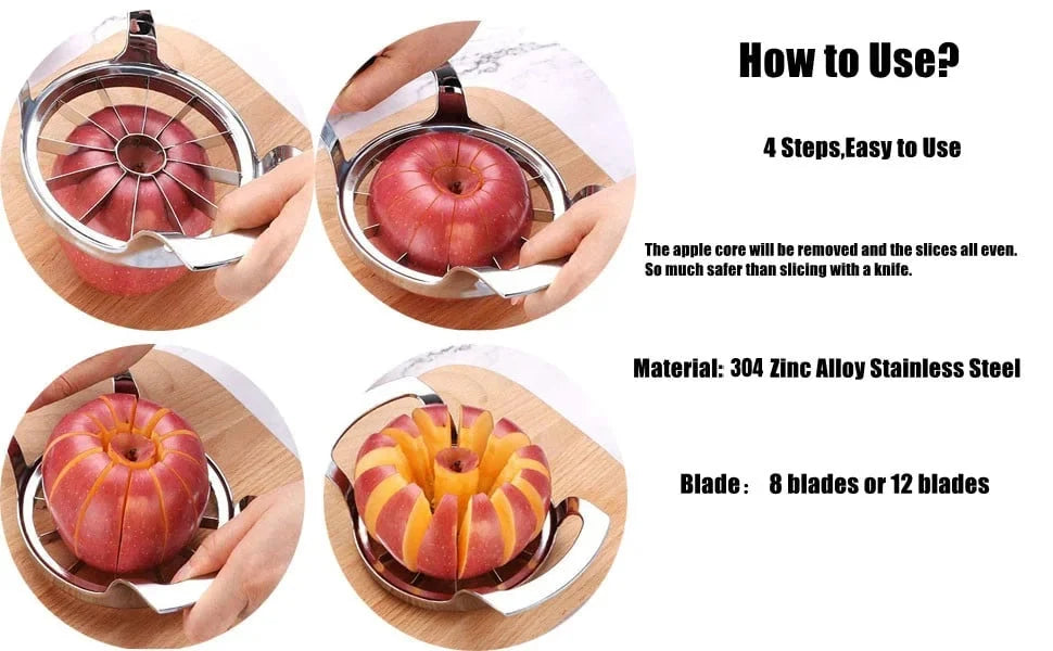 Apple Slicer Stainless Steel – 12 Slices & Core Remover