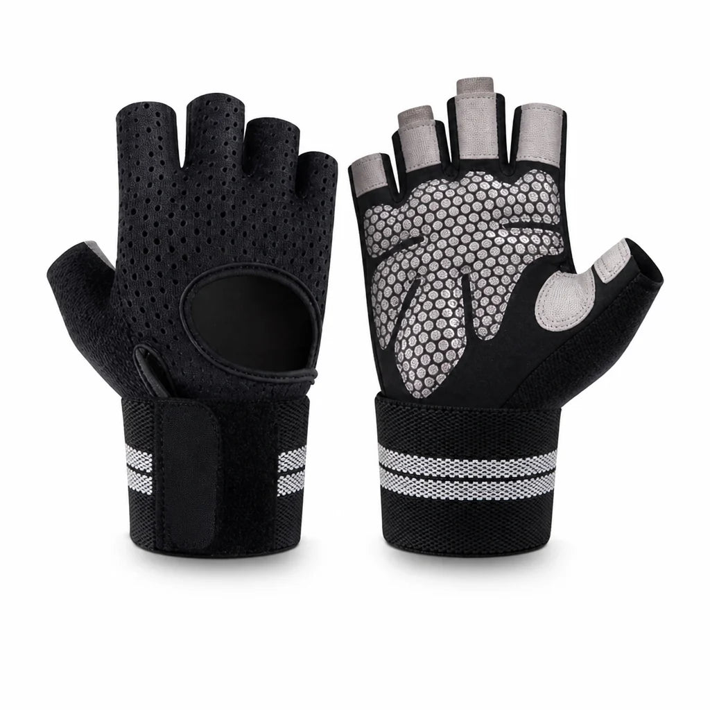 Non-slip Microfiber Padded Wrist Wraps Fitness Gloves (Half-finger)
