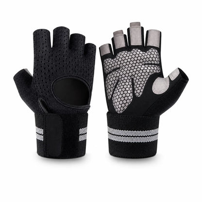 Non-slip Microfiber Padded Wrist Wraps Fitness Gloves (Half-finger)
