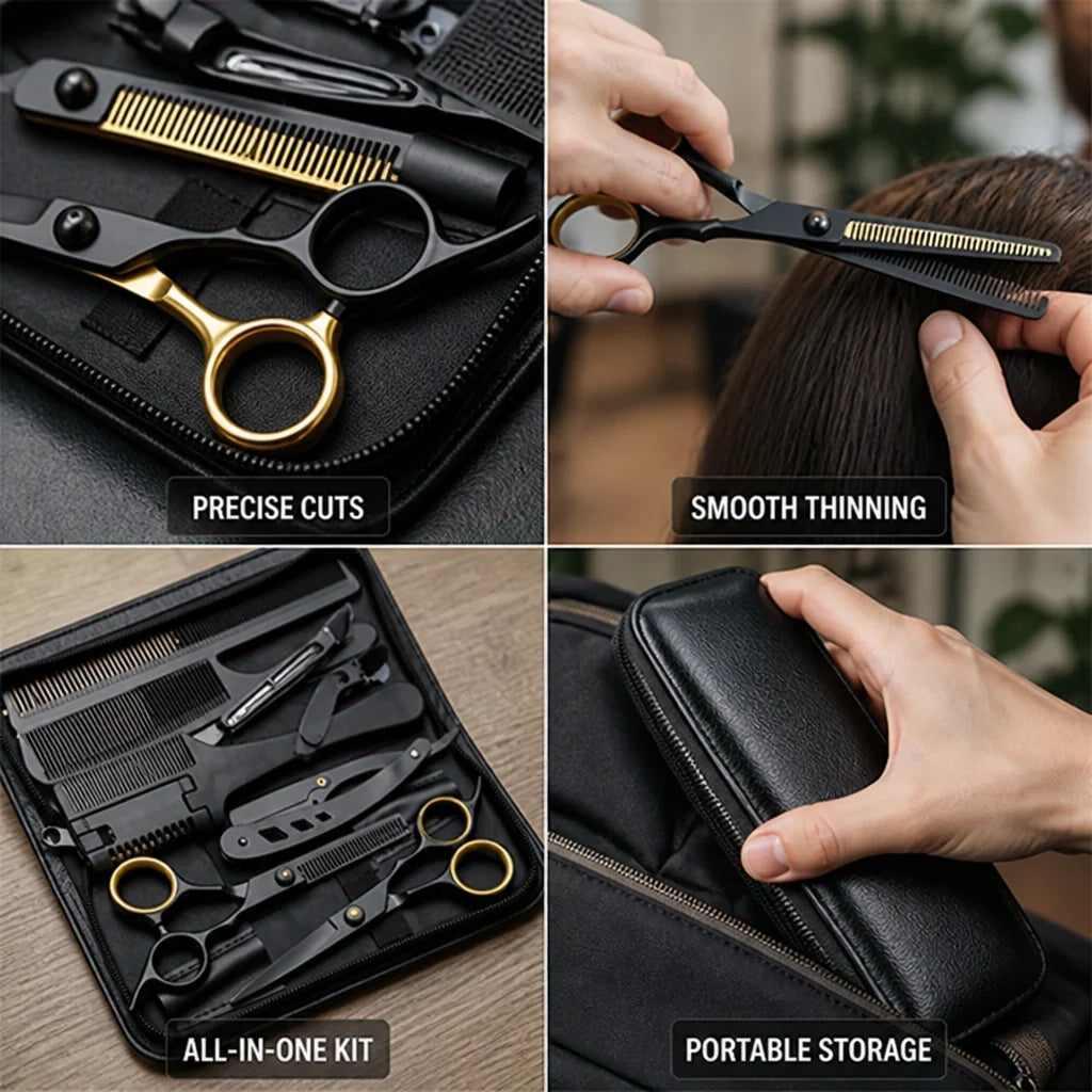 Stainless Steel Thinning and Cutting Scissors Set (with Comb & Case)
