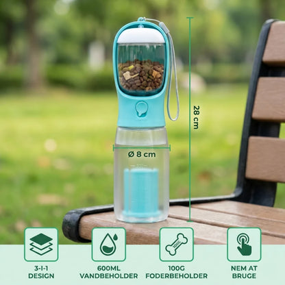 TrailBuddy™ – 3-in-1 Dog Water Bottle with Food Container