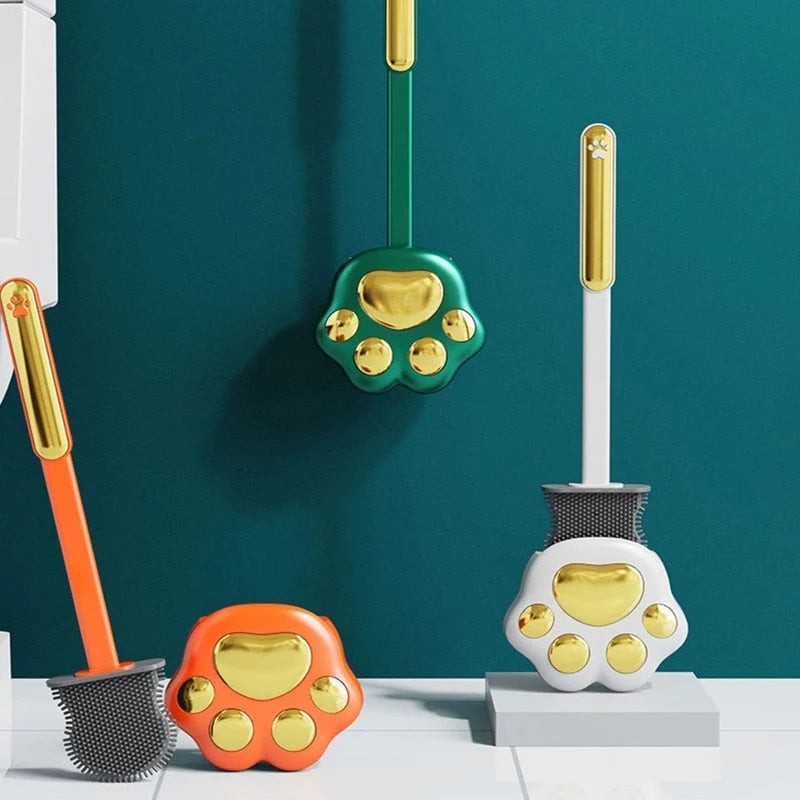 Toilet Brush with Paw Print & Silicone Bristles