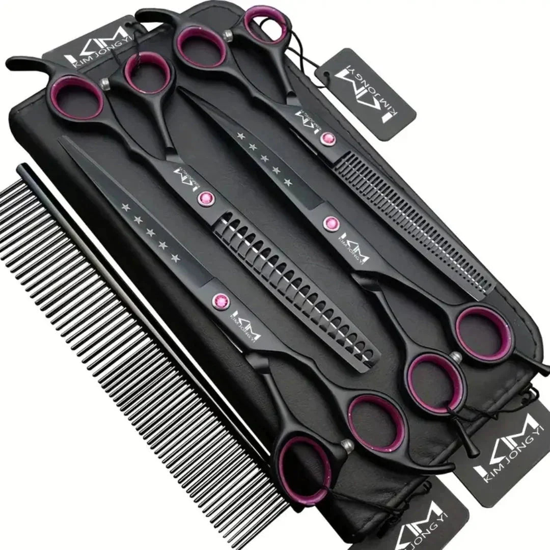 Dog grooming set with stainless steel blades and ergonomic handles