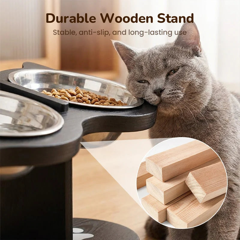 Ergonomic Feeding Bowl Stand with 3 Stainless Steel Bowls