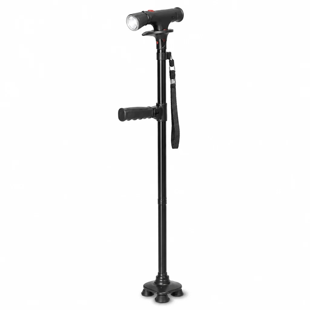 Lightweight Aluminum 4-Point Folding Cane (LED & Alarm)