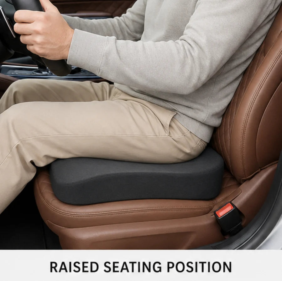 Car seat cushion with wedge shape and memory foam