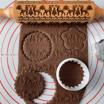 Patterned Rolling Pin with Christmas Cookie Cutters