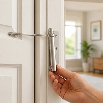 Quiet stainless steel door damper with soft-close function