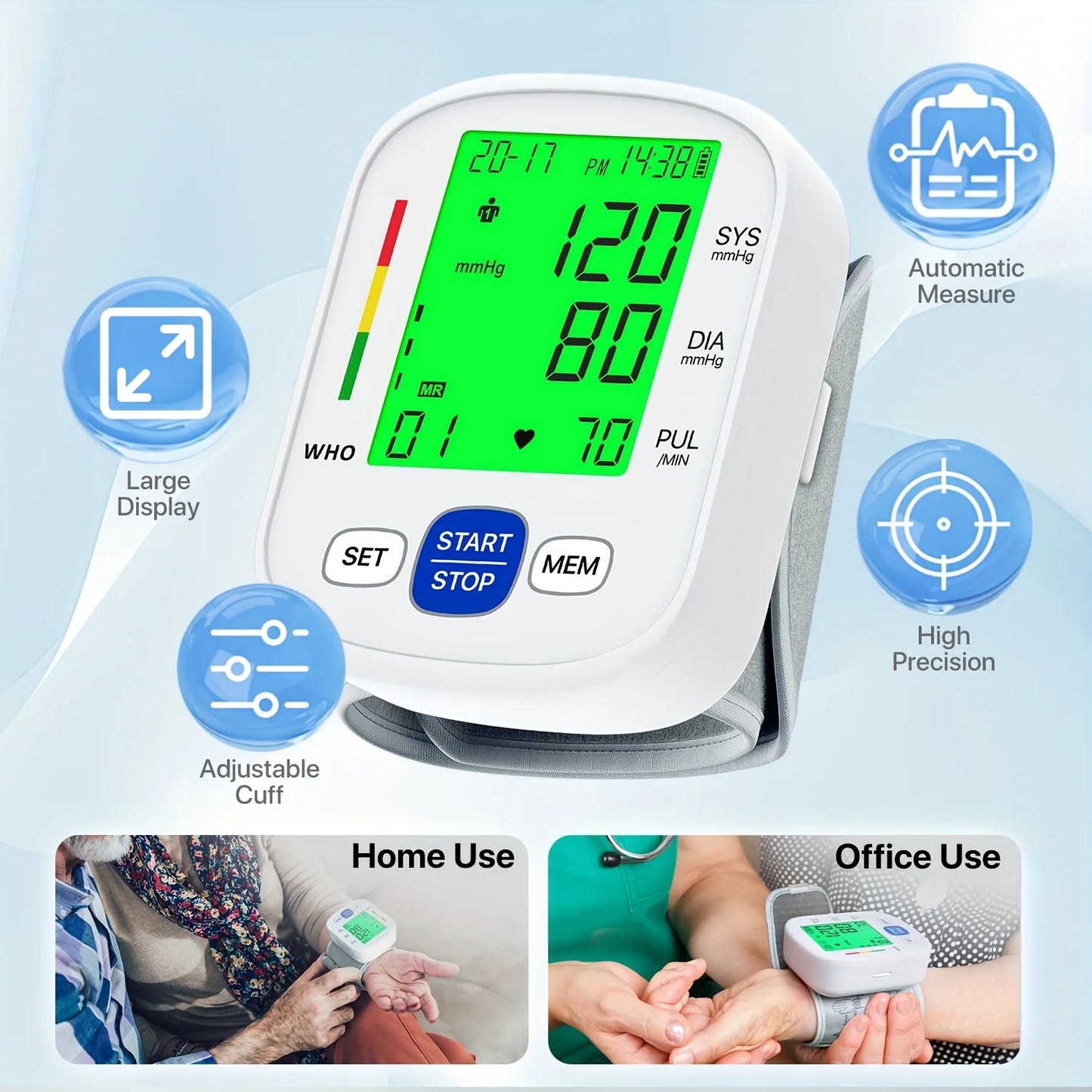 Wrist Blood Pressure Monitor with Backlit Display