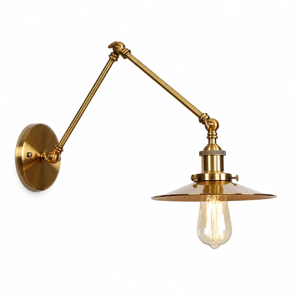 Adjustable Wall Lamp with Swivel Arm in Antique Brass
