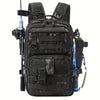 Angel backpack with rod holder & transparent compartments