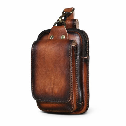 Full-grain cowhide leather belly bag with magnetic flap and zipper