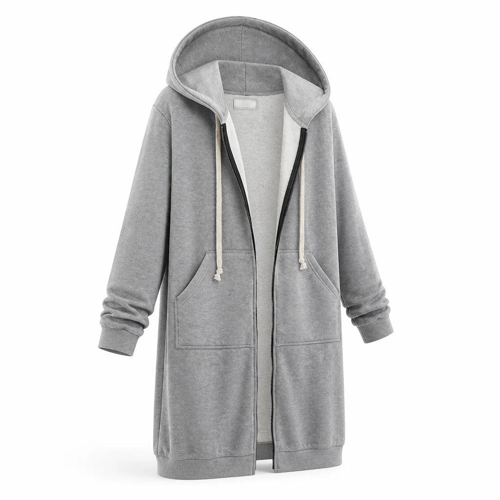 Cotton Blend Fleece Zip-Up Hoodie Tunic