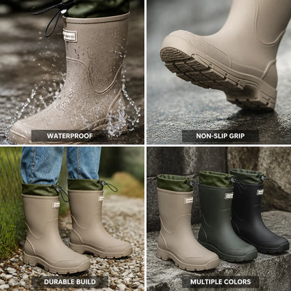 Waterproof Non-Slip Rubber Rain Boots for Women, Mid-Height