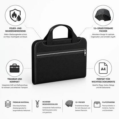 Fire and water-resistant expandable document folder (12 compartments)