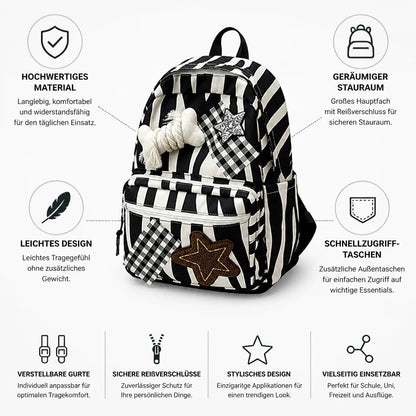 Star & Bone Appliqué Backpack with Multiple Pockets