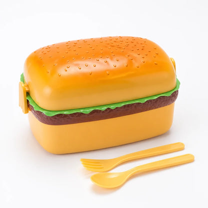 Microwave-safe stacked hamburger lunchbox (with cutlery)