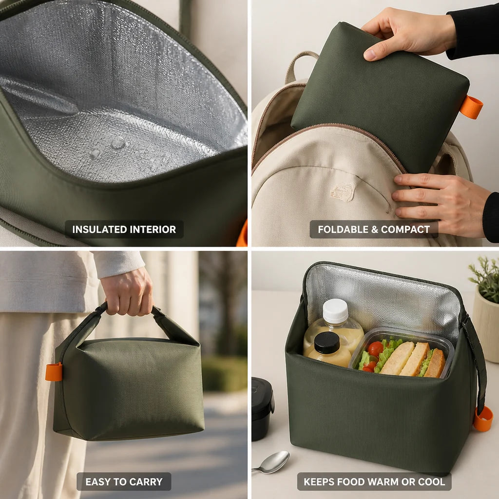 Insulated Foldable Lunch Bag (Zipper)
