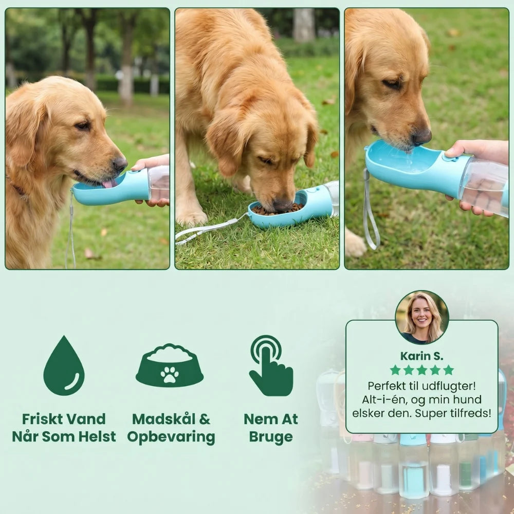 TrailBuddy™ – 3-in-1 Dog Water Bottle with Food Container
