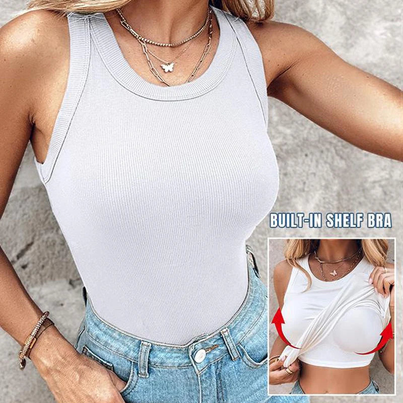 Ribbed Women's Tank Top with Built-in Bra