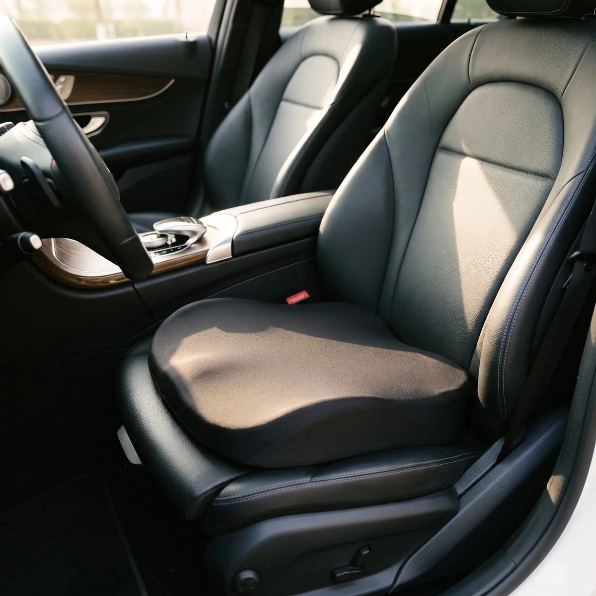 Car seat cushion with wedge shape and memory foam