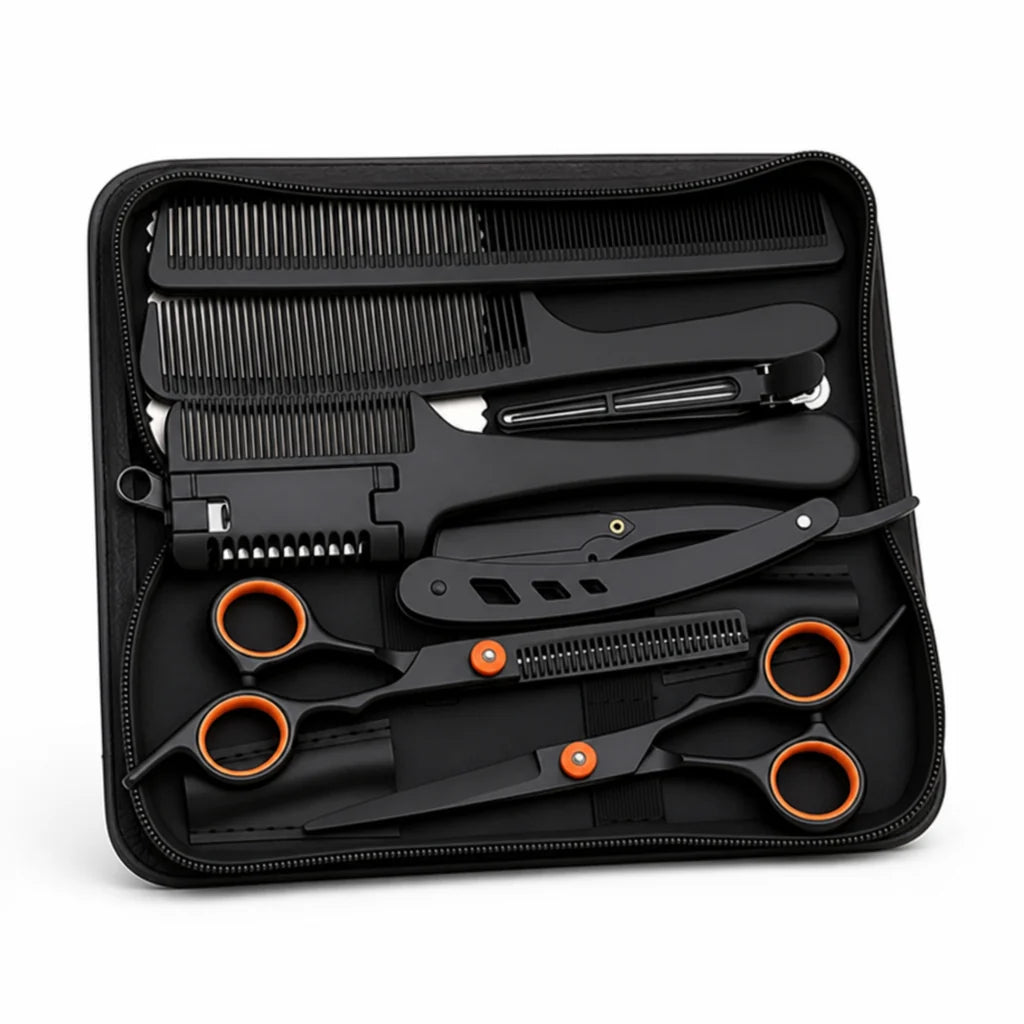 Stainless Steel Hair Scissors Set for Thinning and Cutting (Razor Comb & Case)