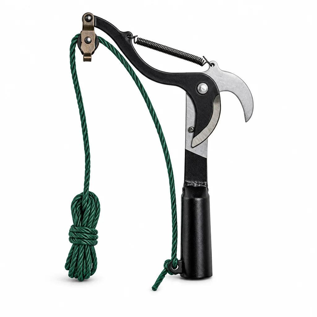 Cable-assisted, hardened carbon steel telescopic scissors (3.3 m reach)