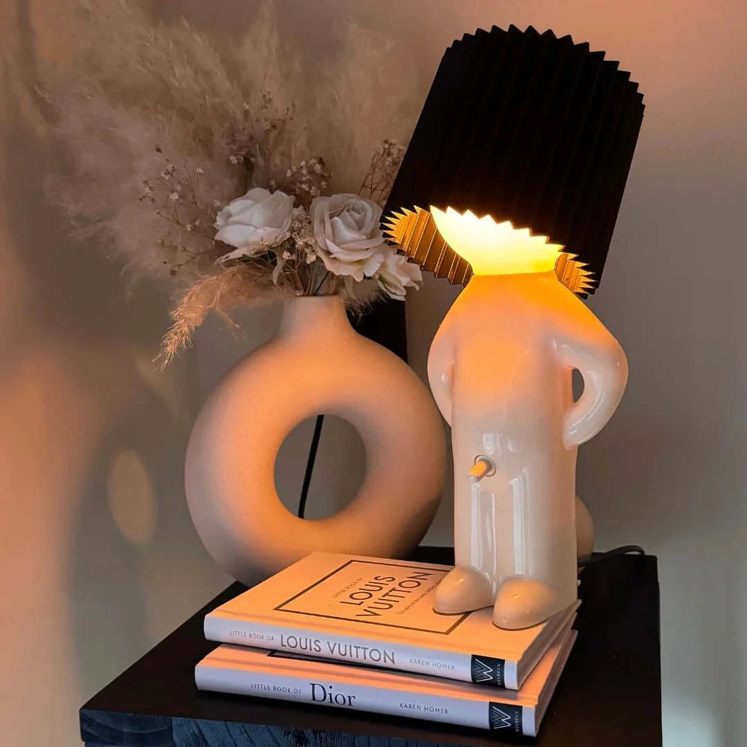 LED Table Lamp with Ribbed Lampshade 29 cm