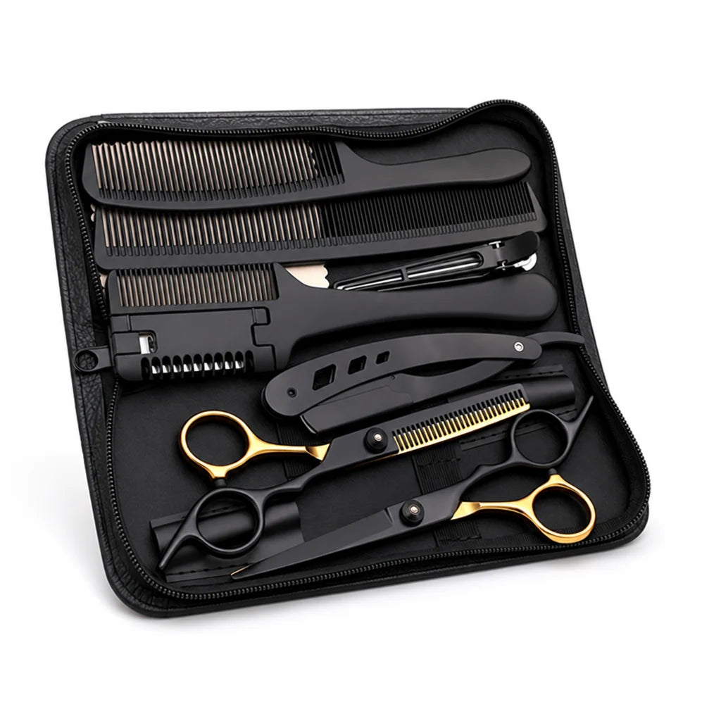 Stainless Steel Hair Scissors Set for Thinning and Cutting (Razor Comb & Case)