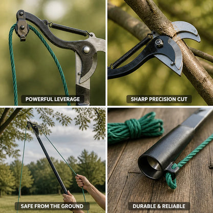 Cable-assisted, hardened carbon steel telescopic scissors (3.3 m reach)