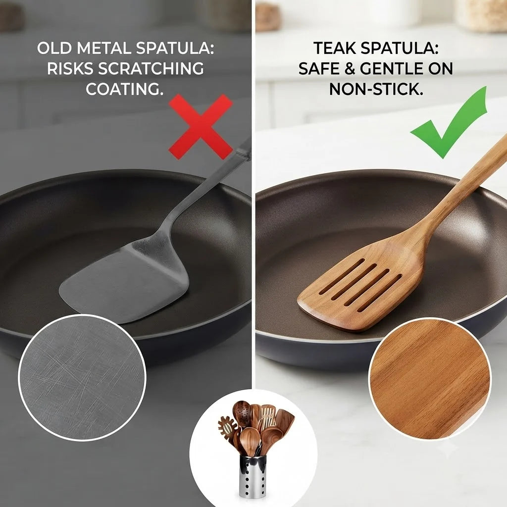 Teak Kitchen Utensil Set 11-Piece with Holder