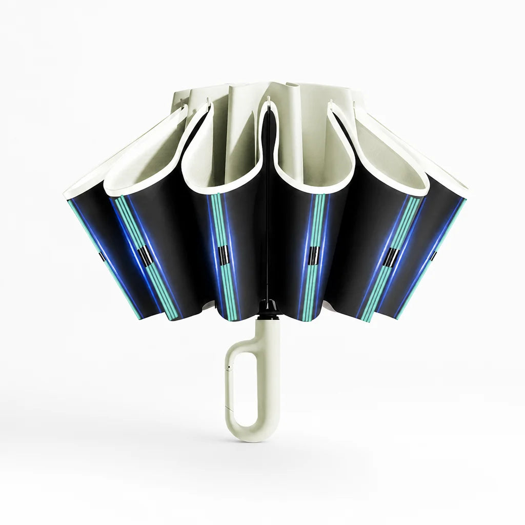 Automatic reversible windproof and reflective umbrella