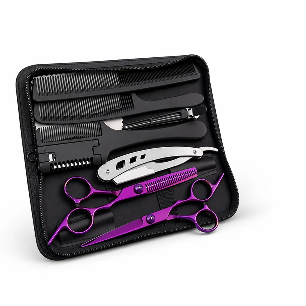 Stainless Steel Hair Scissors Set for Thinning and Cutting (Razor Comb & Case)