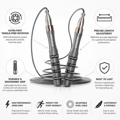 Ultra-fast self-locking jump rope (adjustable length, aluminum handles)