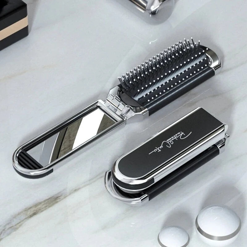Compact Hairbrush with Built-in Mirror