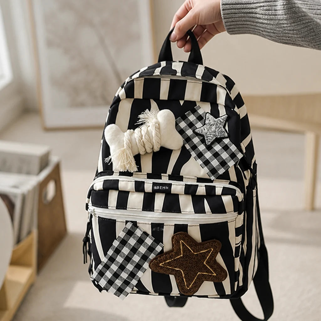 Star & Bone Appliqué Backpack with Multiple Pockets