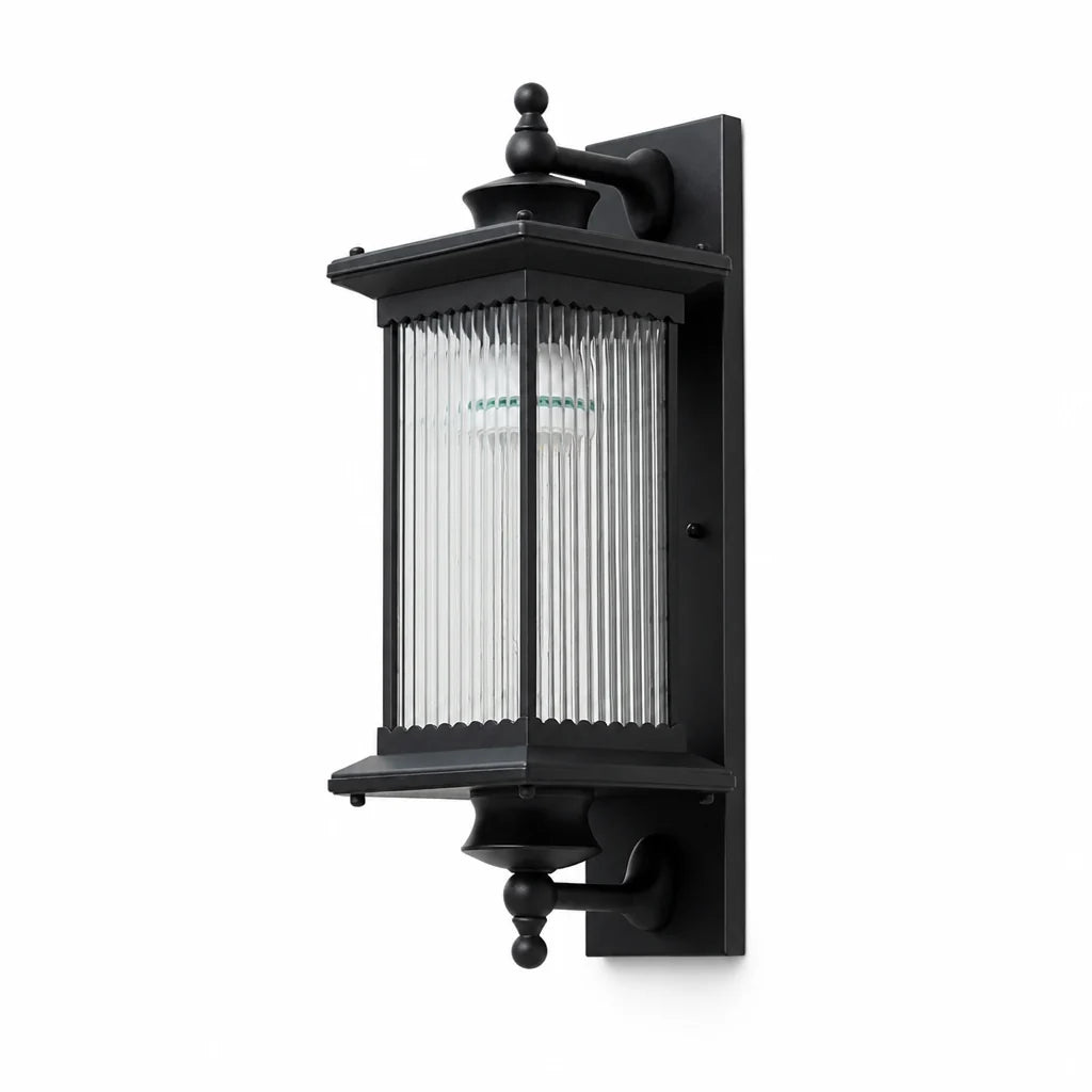 Weatherproof Metal Ribbed Glass Outdoor Wall Light (Hardwired)