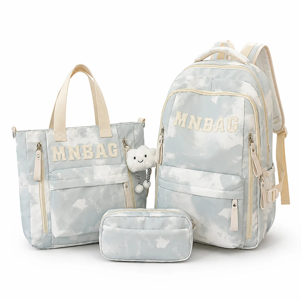 Water-Resistant Padded Strap Travel Backpack Set (3-Piece)