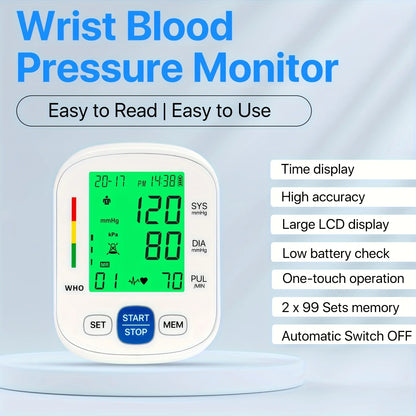 Wrist Blood Pressure Monitor with Backlit Display