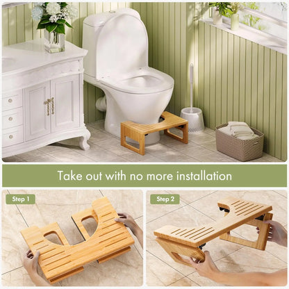 Bamboo Folding Toilet Stool with Anti-Slip