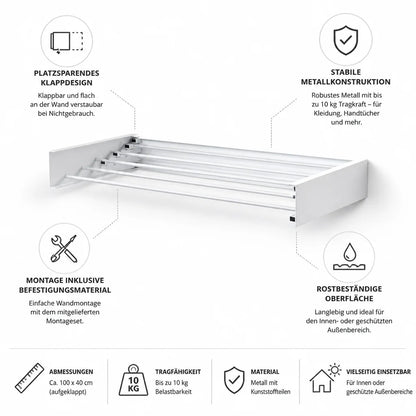Space-saving, foldable wall dryer (with mounting kit)