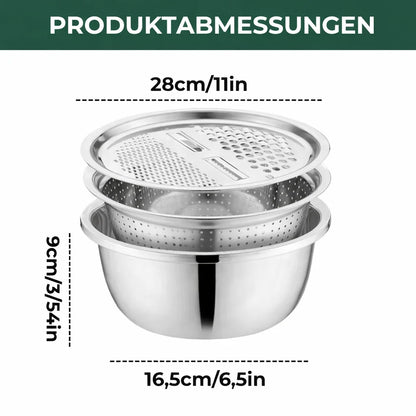 3-in-1 Stainless Steel Mixing Bowl Set with Grater and Sieve