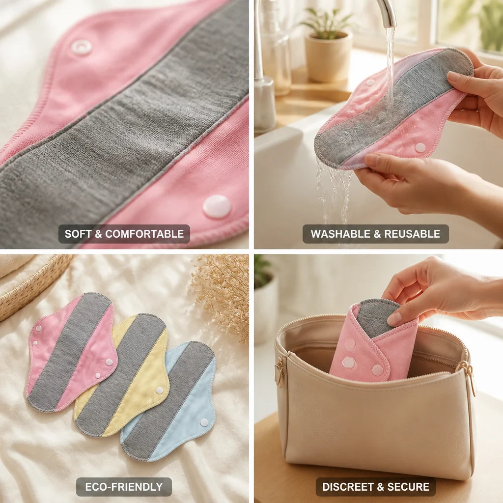 Washable Reusable Polyester Menstrual Pads (12-Pack)