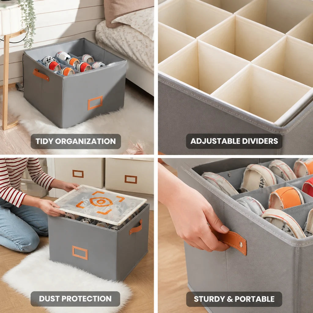 Compartmentalized, space-saving shoe organizer box (36×36×30 cm)