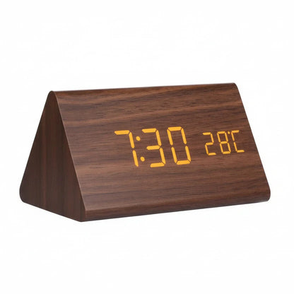 LED Alarm Clock Wood Look with 3 Alarms & Temperature