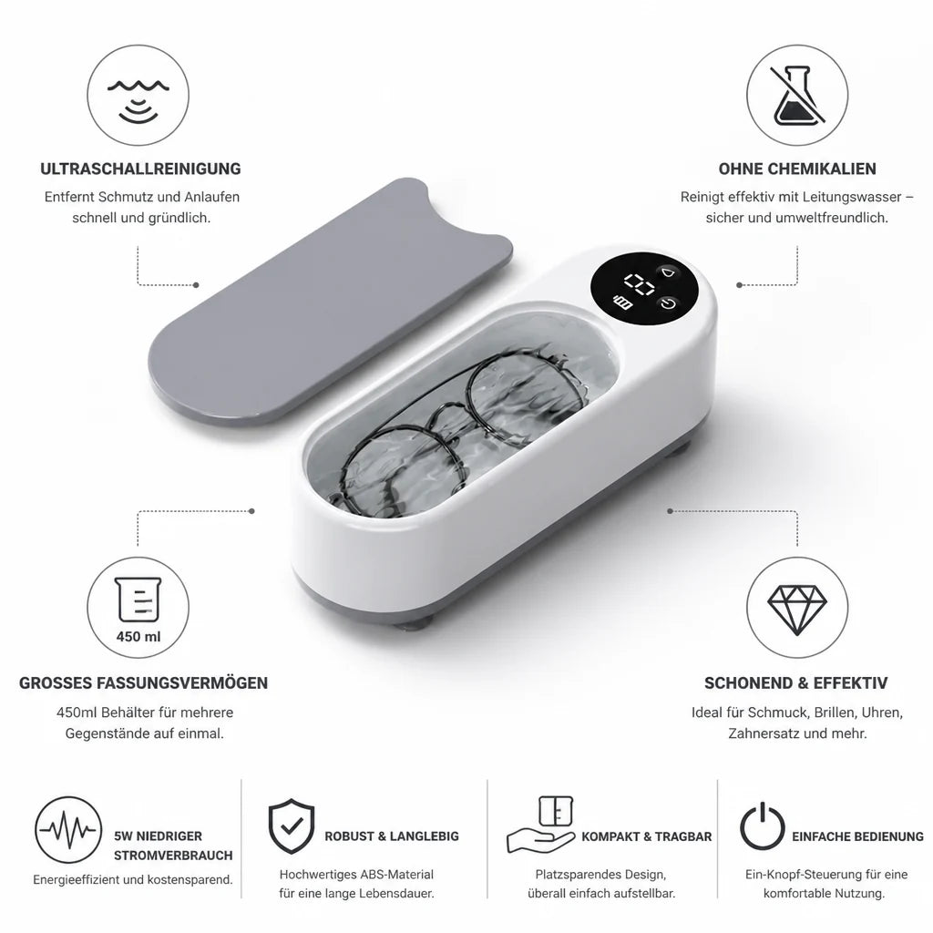 Portable Ultrasonic Jewelry Cleaner (450 ml)