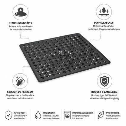 Non-slip Shower Mat with Suction Cups & Quick Drain (Machine Washable)