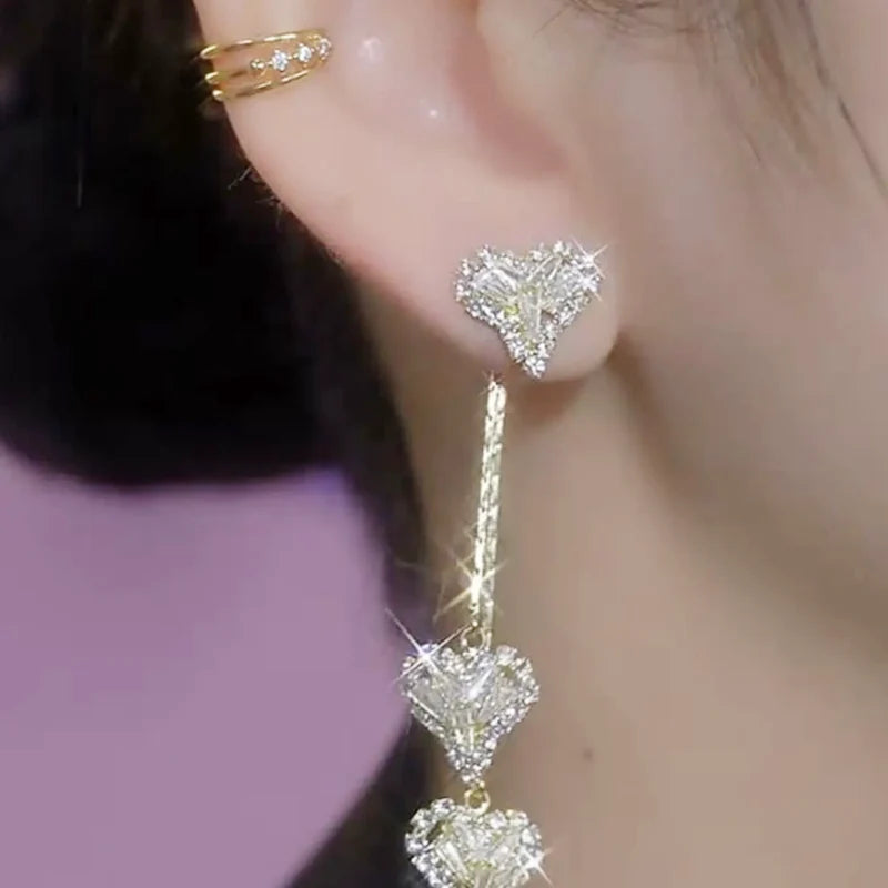 Luna Heart Earrings Gold with Crystals